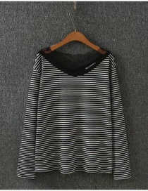 Fashion Black Stripe Pattern Decorated V Neckline Shirt