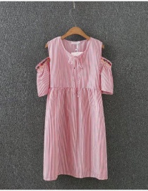 Fashion Pink Stripe Pattern Decorated Round Neckline Dress