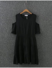 Fashion Black Pure Color Decorated A Shape Desing Dress