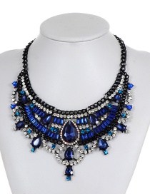 Fashion Sapphire Blue Geometric Shape Diamond Decorated Necklace