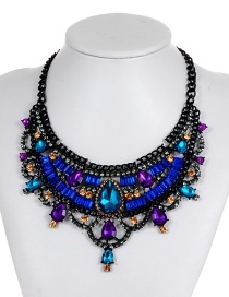 Fashion Blue+purple Geometric Shape Diamond Decorated Necklace