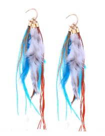 Fashion Blue Feather Pendant Decorated Simple Earrings