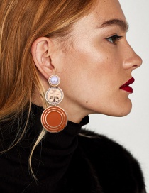 Fashion Orange Round Shape Decorated Long Pearl Earrings
