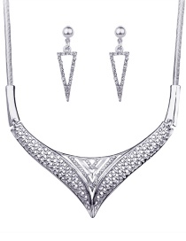 Fashion Silver Color Diamond Decorated Triangle Shape Jewelry Sets
