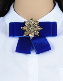 Trendy Sapphire Blue Beads Decorated Simple Bowknot Brooch