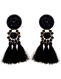 Fashion Black Round Shape Design Tassel Earrings