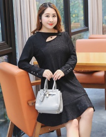Fashion Black Pure Color Decorated Long Sleeves Dress