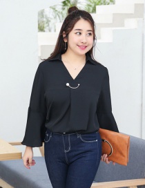 Fashion Black Pure Color Decorated Long Sleeves Shirt