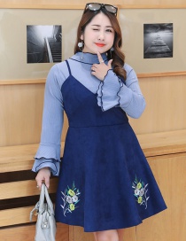 Fashion Blue Flower Pattern Decorated Dress (2pcs)