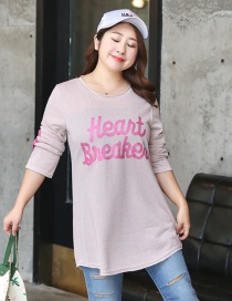 Fashion Pink Letter Pattern Decorated Round Neckline Shirt