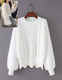 Trendy White Pure Color Design Round Neckline Sweater