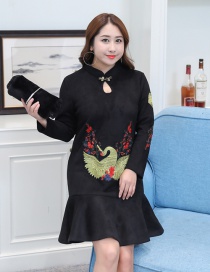 Trendy Black Embroidery Decorated Long Sleeves Dress