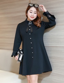 Trendy Black Bowknot Decorated Long Sleeves Dress