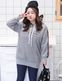 Trendy Gray Letter Pattern Decorated Loose Hoodie
