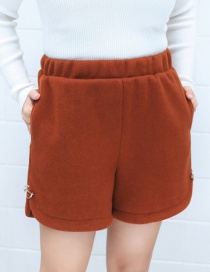 Trendy Dark Red Pure Color Decorated Large Shorts