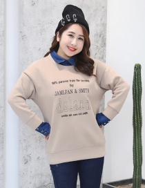 Trendy Khaki Letter Pattern Decorated Thicken Blouse