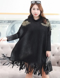 Trendy Black Long Tassel Decorated Long Sleeves Dress