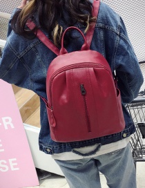 Fashion Red Pure Color Decorated Simple Backpack