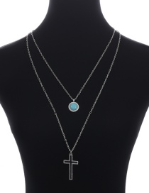 Bohemia Silver Color Hollow Out Cross Shape Decorated Double-layer Necklace