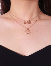 Lovely Gold Color Heart Shape Decorated Double Layer Necklace
