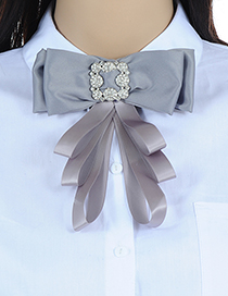 Elegant Gray Square Shape Decorated Bowknot Brooch