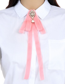 Elegant Pink Waterdrop Shape Diamond Decorated Bowknot Brooch