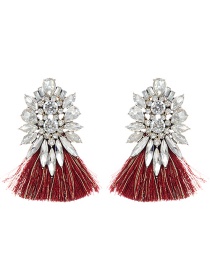 Bohemia Claret-red Geometric Shape Diamond Decorated Earrings