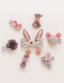 Fashion Pink+gray Rabbit&flower Shape Decorated Hair Clip (9 Pcs )