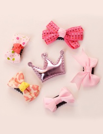 Lovely Pink Crown Shape Decorated Bowknot Hair Clip(6pcs)