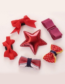 Lovely Red Star Shape Decorated Bowknot Hair Clip(6pcs)