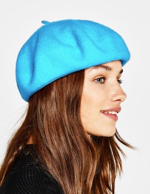 Fashion Blue Pure Color Decorated Berets