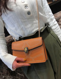 Fashion Brown Rivet&chain Decorated Shoulder Bag