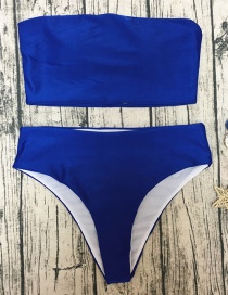 Fashion Sapphire Blue Pure Color Decorated Swimwear