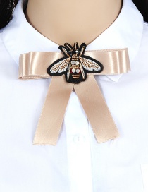 Fashion Khaki Embroidered Bee Decorated Bowknot Brooch