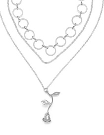 Elegant Silver Color Rose Shape Decorated Multilayer Necklace