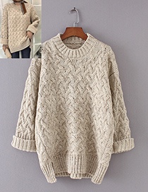 Fashion Apricot Round Neckline Design Pure Color Sweater