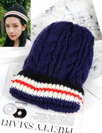 Fashion Dark Blue Color-matching Decorated Hat