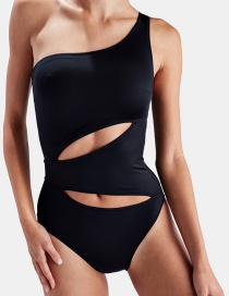 Sexy Black Pure Color Design One-shoulder Swimwear