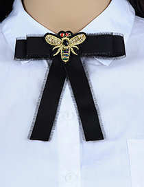 Trendy Black Embroidered Bee Decorated Bowknot Brooch