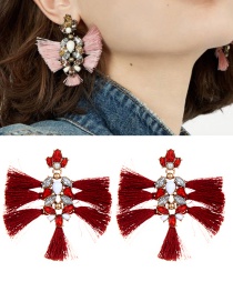 Fashion Claret-red Tassel Decorated Earrings