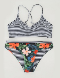 Fashion Black+white Flower Pattern Decorated Swimwear