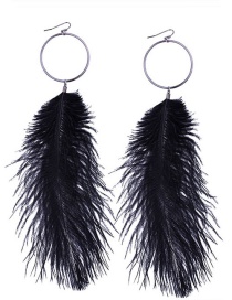 Fashion Black Feather Shape Decorated Earrings