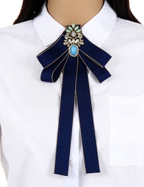 Fashion Navy Oval Shape Decorated Bowknot Brooch