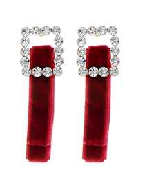 Elegant Red Square Shape Decorated Earrings