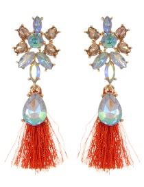 Fashion Orange Waterdrop Shape Diamond Decorated Earrings