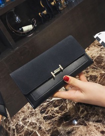 Elegant Black Lock Shape Decorated Wallet