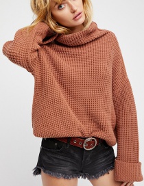 Fashion Light Coffee Pure Color Decorated Sweater
