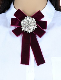 Fashion Claret Red+white Flower Shape Decorated Bowknot Brooch