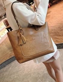 Trendy Light Brown Tassel Decorated Square Shape Handbag