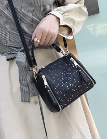 Fashion Black Double Zipper Decorated Square Shape Shoulder Bag